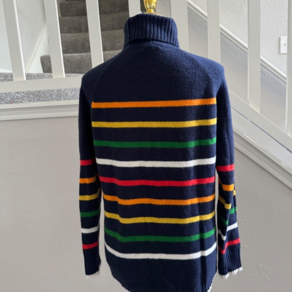 NWT J.CREW Navy Blue Rainbow Striped Alpaca Wool Blend Soft Turtleneck Sweater - Picture 3 of 6
